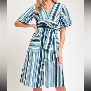 Moon River (Lulus) 100% Cotton Striped Midi Dress